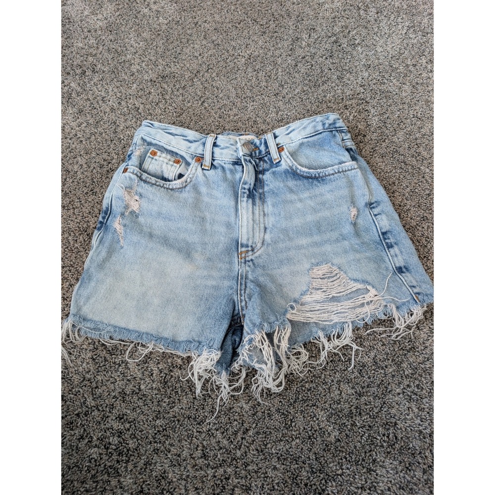 Topshop Mom Denim Shorts Light Wash Distressed High Waisted US 4 UK 8 EUR 36